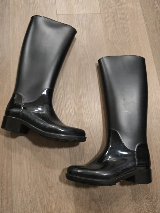 Sam Edelman Black Knee High Rain Boots Women's Size 7 Rubber Waterproof Classic