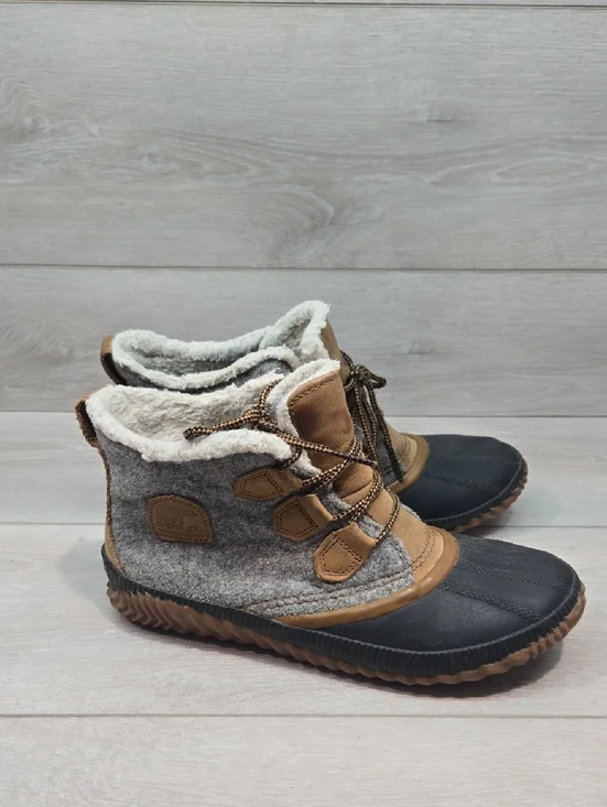 Sorel Women Out N About Winter Duck Rubber Watrrproof Leather Boots Shoes Sz 10
