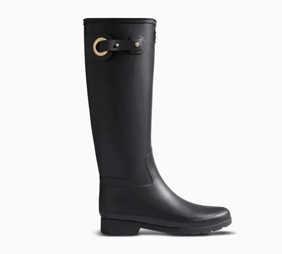 Hunter Refined Tall Rain Boots Womens 10 Waterproof Matte Rubber Black FSC