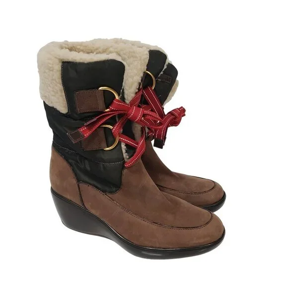Sperry Top-Sider Weatherproof‎ Suede Leather Sherpa Lined Wedge Boots - Size