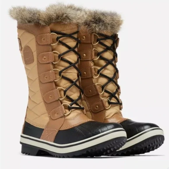 Sorel Tofino II Size 5 Waterproof‎ Winter Snow Boots Faux Fur Tan Black apres