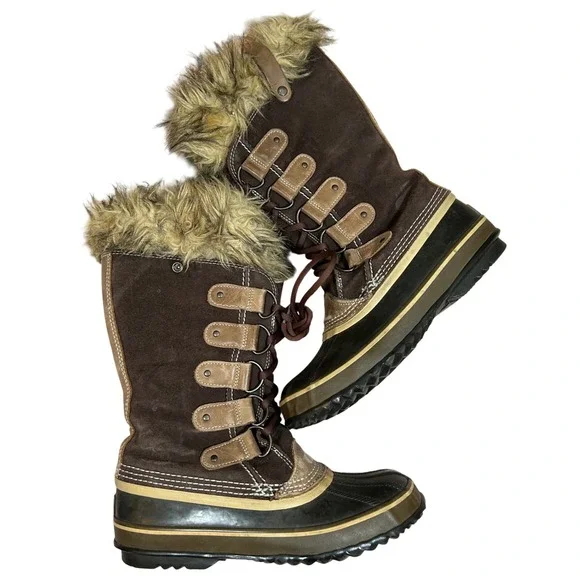 Sorel‎ Joan of Arctic Boots Brown Suede Waterproof Snow Boots Fur Trim Womens 9