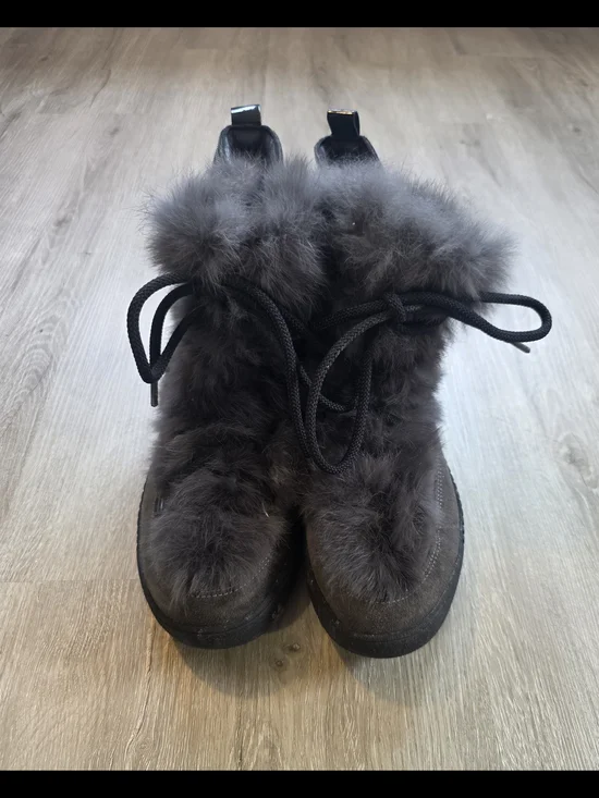 Pajar Anet Nero Fur Fluffy Lace-up Boots Gray Size 9