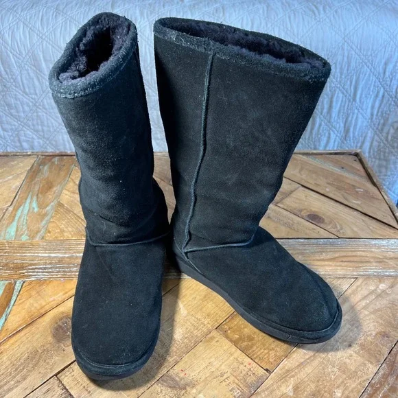 ALDO Black Suede Tall Winter Boots Women's Size 38 (7.5-8) Warm Cozy‎ Fur Lined