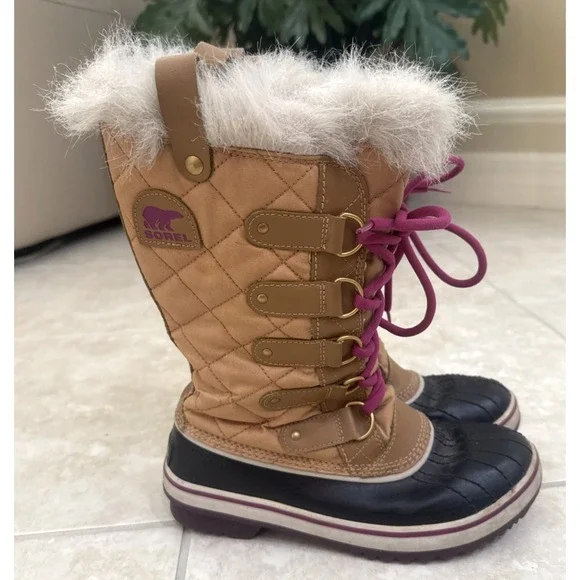 Sorel Joan of Artic Winter Snow Boots Sz 7‎ EUR 38 Waterproof Faux Fur Tan Pink