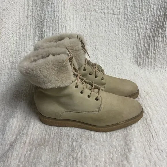 Vic Matié leather nubuck Khaki lace up Boots Shearling-Lined EUR SZ38