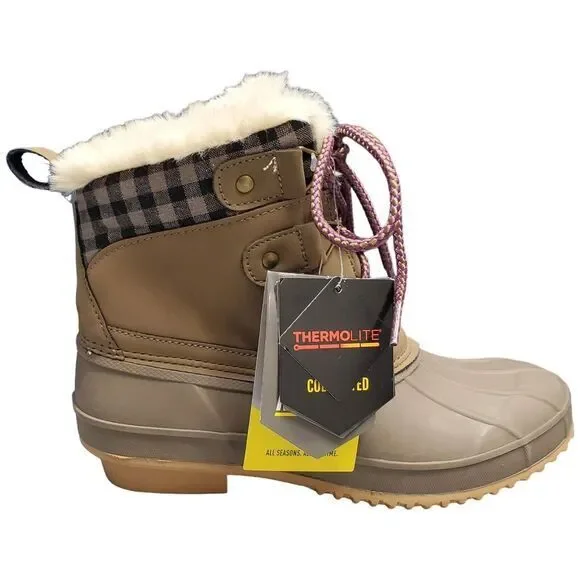 Khombu Keri 2‎ Duck Boots Womens Size 6 Brown Taupe Synthetic Waterproof Lace Up