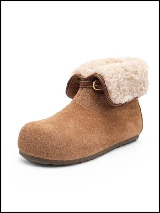 Mini Boots Genuine Suede Leather Anti-Slip Winter Ankle Booties Fur Lining Snow