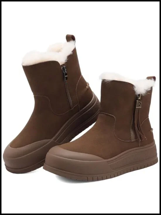 Genuine Suede Leather Mini Snow Boots with Fur Lining Anti-Slip Winter Ankle