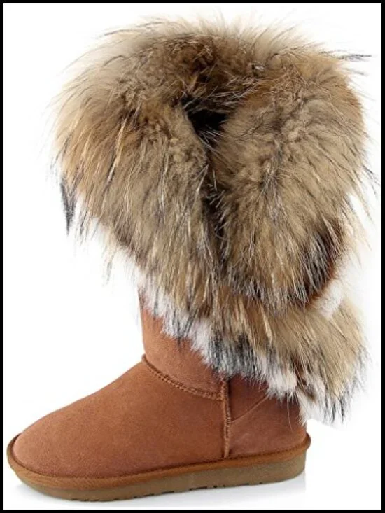 Mid Calf Snow Boots Cow Leather Faux Fur Lining Plaid Handmade