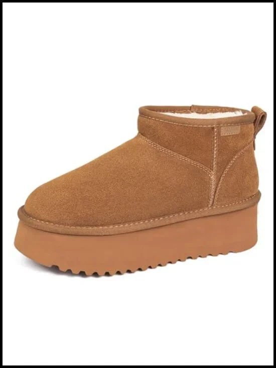 Genuine Suede Platform Ankle Snow Boots with Wool Insoles