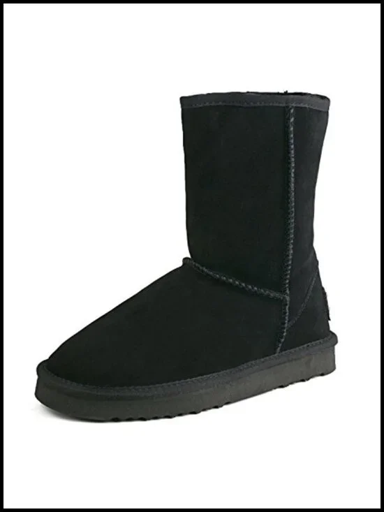 Genuine Suede Waterproof Winter Snow Boots Mid-Calf