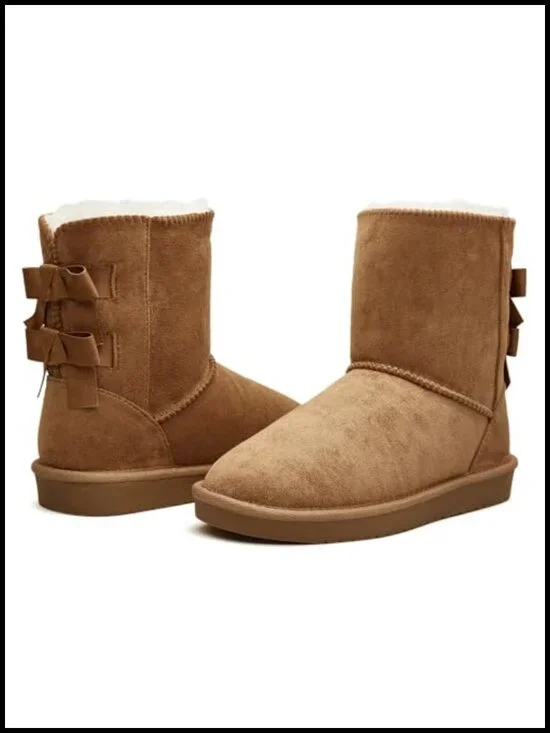 Mid Calf Suede Winter Snow Boots, Slip-On, Faux Fur Lined