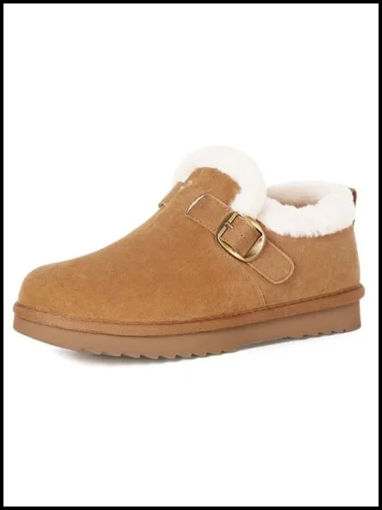 Women's Faux Fur Lined Suede Ankle Snow Boots Memory Foam Non Slip