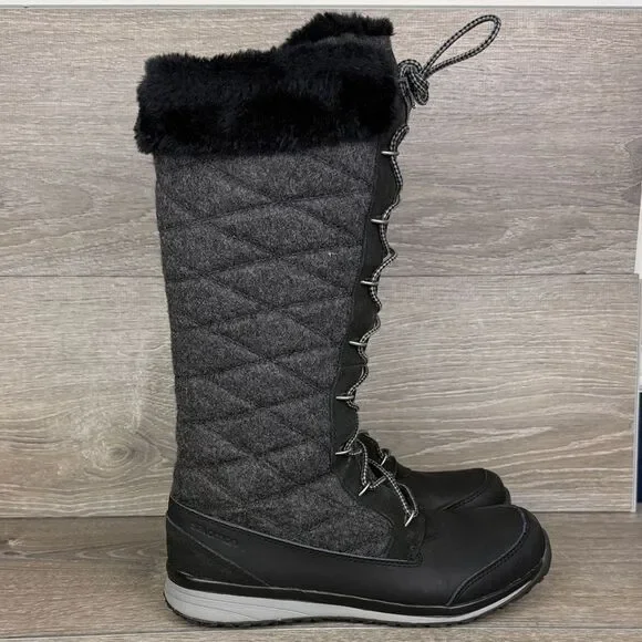 Salomon Hime Women's Sz 10 Warm Waterproof Tall Quilted Dark Gray Black Boots
