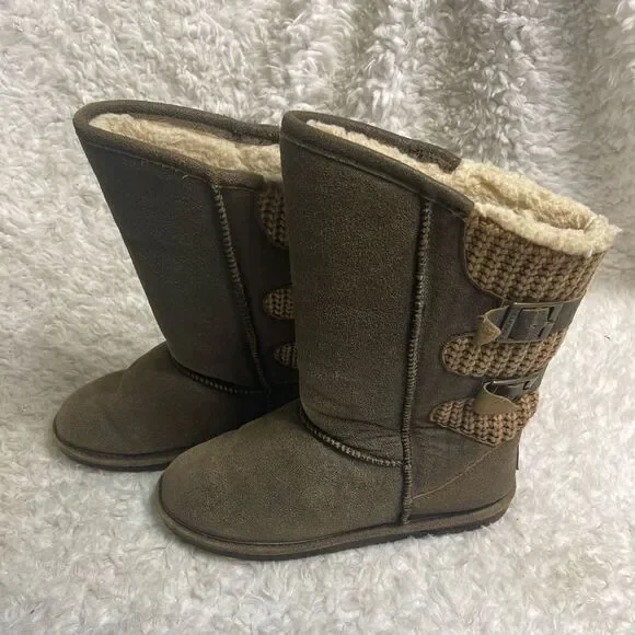 Bearpaw Chestnut Distressed Leather Suede Winter Boots wool blend lining SZ9