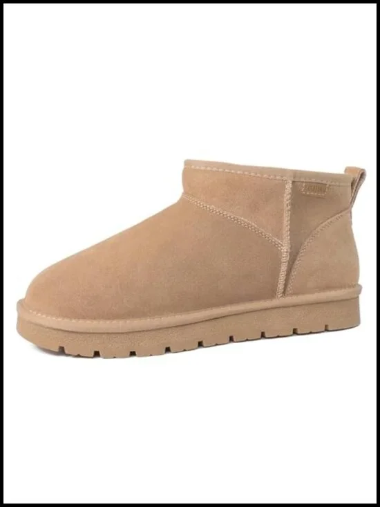 Genuine Suede Platform Ankle Snow Boots with Fur Lining, Anti-Slip