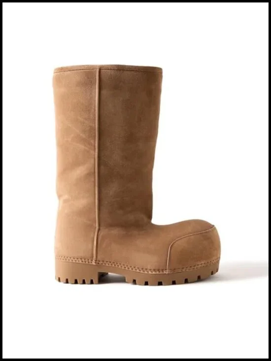 Women's Suede Knee High Snow Boots Chunky Heel Fur Lining