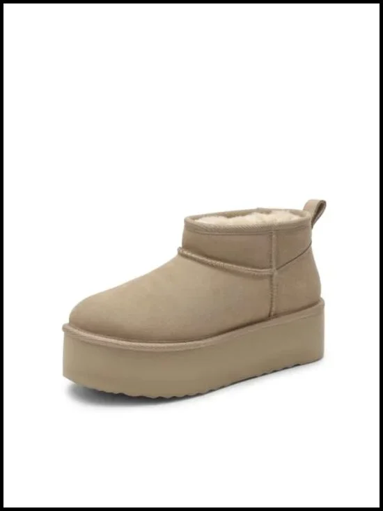 Genuine Leather Fuzzy Lined Platform Ankle Boots Winter Snow Boots