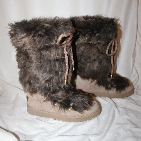 NIB UGG TALL POSH FUR SUEDE LIMITED‎ BOOTS BEACHWOOD BROWN TAN