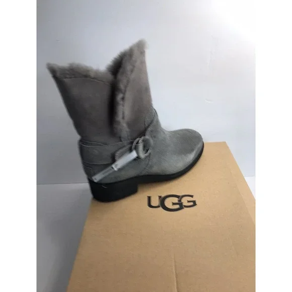 Women's ugg bodie charcoal grey faux fur lined buckle water‎ proof boot size 6