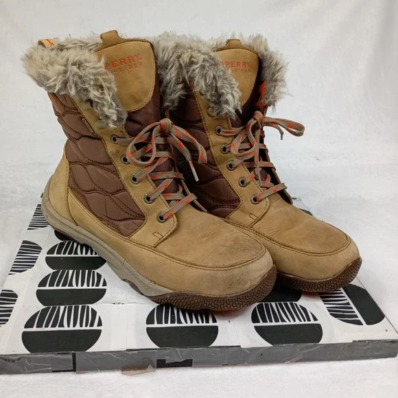 Sperry Top-Sider Womens STS90007 Waterproof‎ Winter Boots Tan Brown Fur Trim 10M