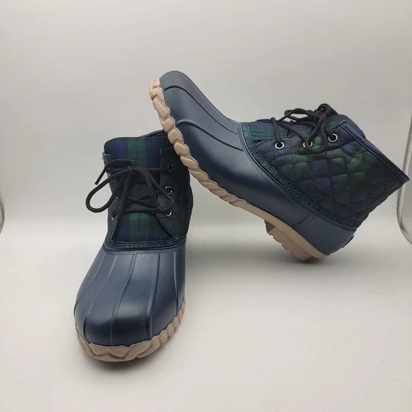 St Johns Bay Denton Quilted Lace Up Duck Boots Navy Plaid Women's Size‎ 11 M