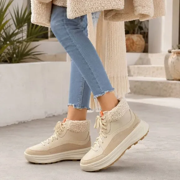 Sorel ONA 503 Mid Cozy Sneaker Boots Sherpa Cream Tan Womens Size 6.5 NL5047