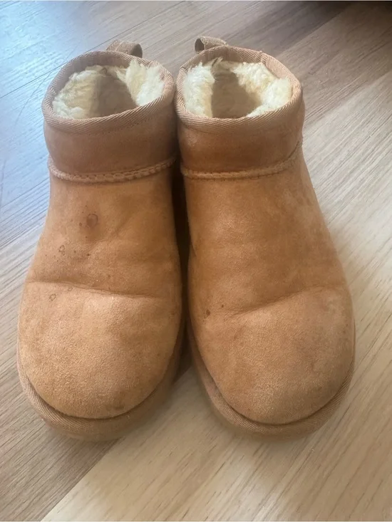 UGG Chestnut Suede Short Boot with Shearling Lining - Ultra Mini