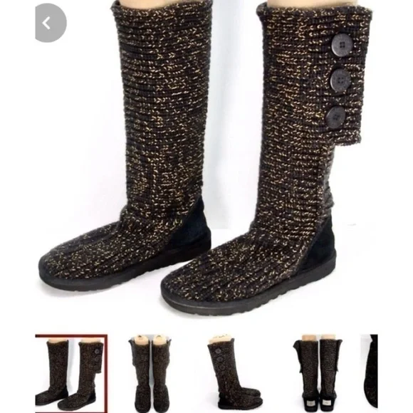 Ugg Cardy Classic Knit Sweater Boots Metallic Gold/Black