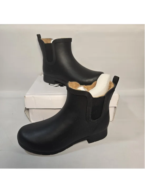 Chooka Delridge Chelsea Rain Boots Black Faux Fur Waterproof Womens 8 Rubber