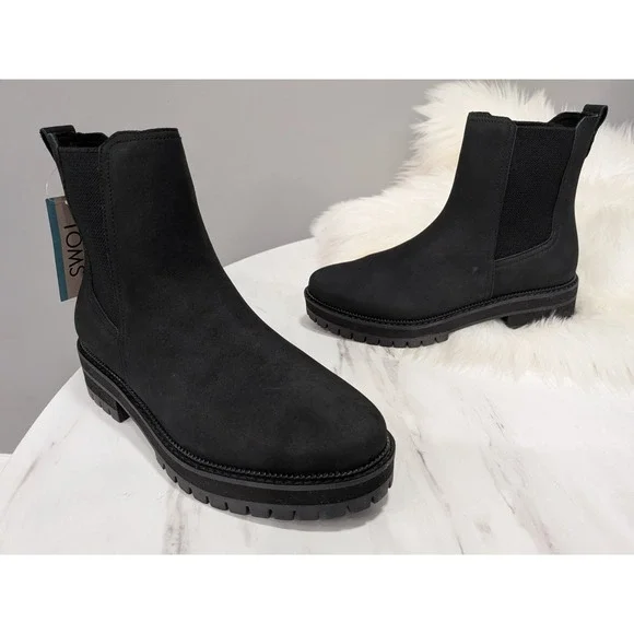 NEW NO BOX TOMS Bennet Boots Size 7 Black Nubuck Leather Water Resistant Chelsea