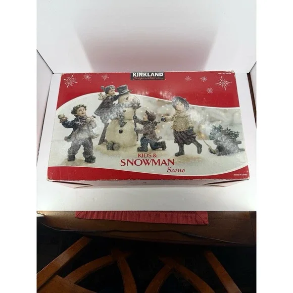 Large Kids & Snowman Scene Seasonal Decor in Original Box, Kirkland Signature
