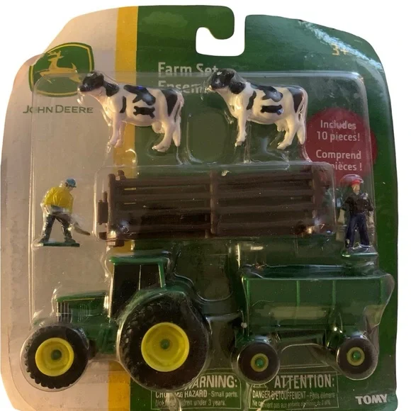 John Deere Farm Set Tractor Trailer Cows Figures 10pc Toy TOMY 3+‎ Licensed Toy