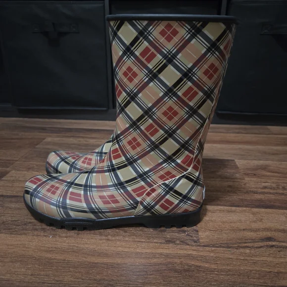 Sperry Top Sider Plaid Winter Rain Boots - Red, Black, Tan