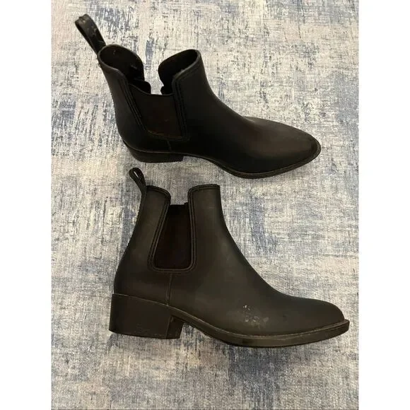 Jeffrey Campbell Havana Black Chelsea Pointed Toe Rain Boots Women's Size 8