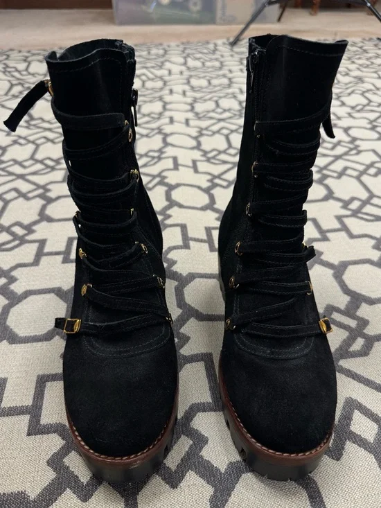 Jeffrey Campbell Stanley Black Suede Platform Lug Sole Moto Combat Hiking Boots