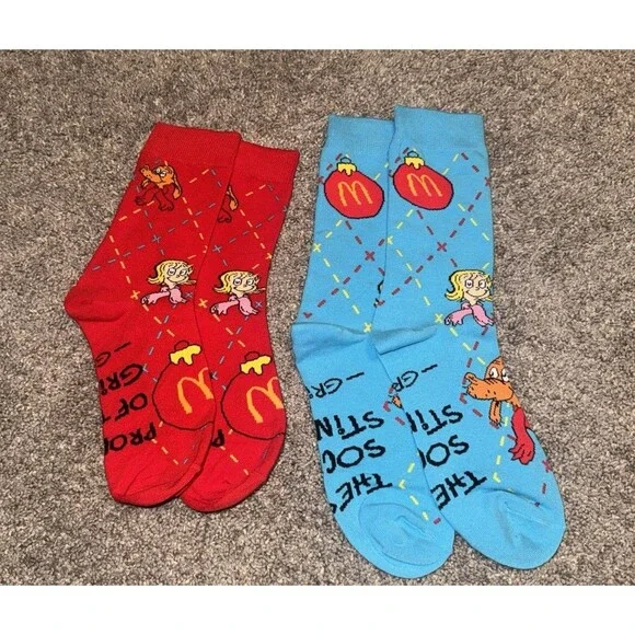 2 Pair 2025 McDONALD'S Grinch Socks Red And Teal Christmas Adult Happy Meal