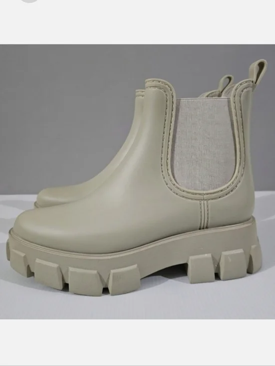 Jeffrey Campbell Play Pleu Rain Boot Womens 9 Cream Platform Chelsea Lug Sole