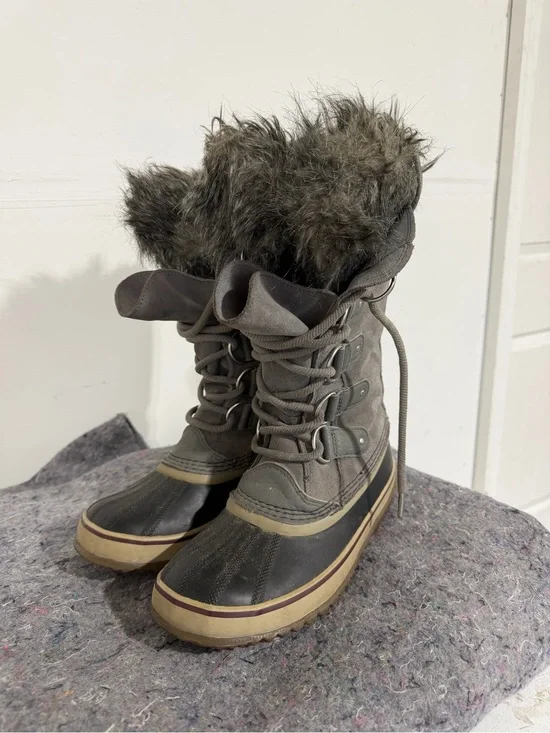 Sorel Waterproof Gray Faux Fur-Trim Winter Boots