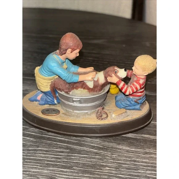 Splish Splash Kids Dog Wash Figurine 1990 Norman Rockwell‎ Age of Wonder