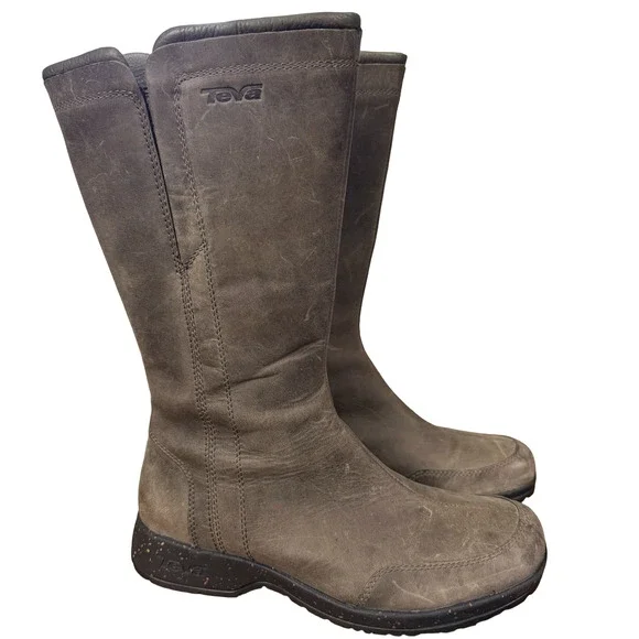 Teva Capistrano Oiled Leather Brown Side Zip Mid Calf Boots Winter Waterproof 7