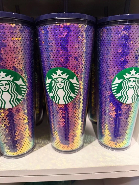 Starbucks Iridescent Purple Sequin Tumbler with Green Logo