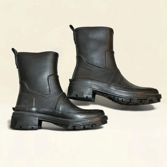 Rag &‎ Bone SHILOH Rain Boots 38 Women's Waterproof Rubber Moto Boots Black Sole