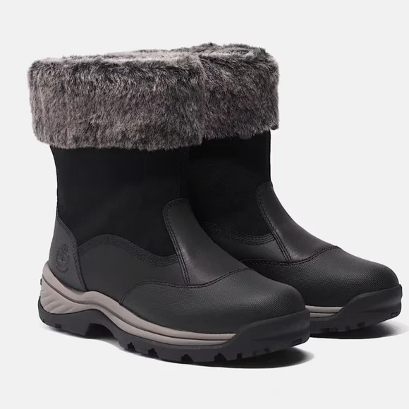 Timberland Women's Waterproof Winter Boots Faux Fur Pull On Black Size 6.5