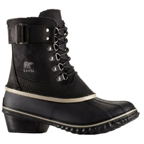 Sorel Fancy Lace II Black Oiled Suede Leather Winter Snow Duck Boots Woman's 9‎