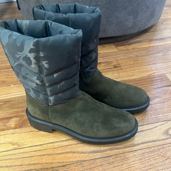 Aquatalia women‎ Lori olive green camouflage suede quilted puffer boots size 7