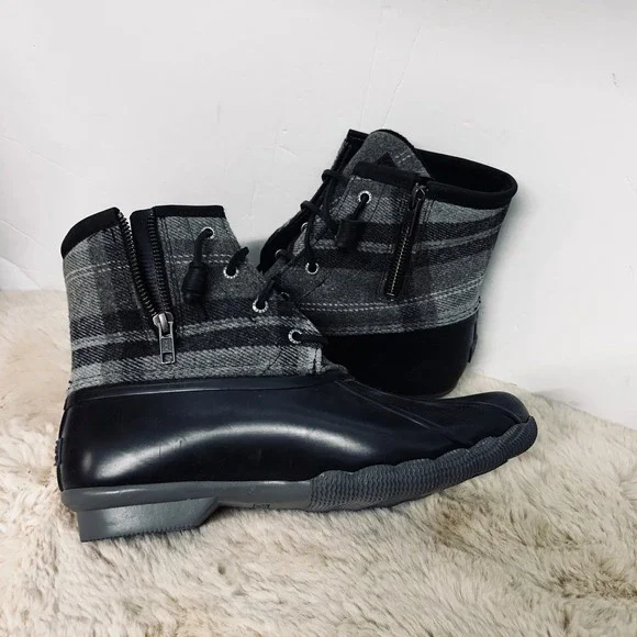 Sperry Womens‎ Duck Boots Plaid Wool Blend Side Zip Waterproof Winter Sz 9