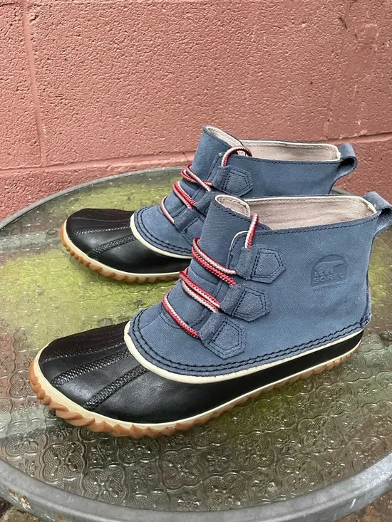 Sorel Out N About Waterproof Blue Duck Ankle Rain Boots 8.5