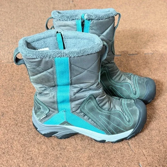 KEEN Dry Waterproof Winter Boots Womens 8 Grey Teal Quilted Insulated 5278-D‎ A+